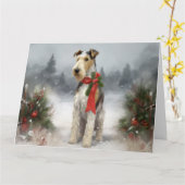 Wirefox Terrier Hond in Sneeuw Kerstmis Kaart (Gele Bloem)