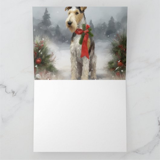 Wirefox Terrier Hond in Sneeuw Kerstmis Kaart (Binnen)