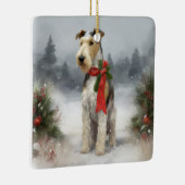 Wirefox Terrier Hond in Sneeuw Kerstmis Keramisch Ornament (Rechts)