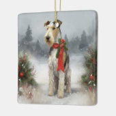 Wirefox Terrier Hond in Sneeuw Kerstmis Keramisch Ornament (Links)