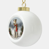 Wirefox Terrier Hond in Sneeuw Kerstmis Keramische Bal Ornament (Rechts)