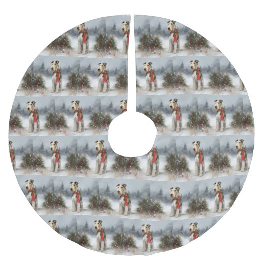 Wirefox Terrier Hond in Sneeuw Kerstmis Kerstboom Rok (Voorkant)