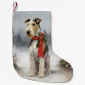 Wirefox Terrier Hond in Sneeuw Kerstmis Kleine Kerstsok (Voorkant)