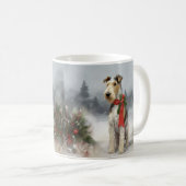 Wirefox Terrier Hond in Sneeuw Kerstmis Koffiemok (Voorkant rechts)