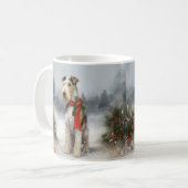 Wirefox Terrier Hond in Sneeuw Kerstmis Koffiemok (Voorkant links)