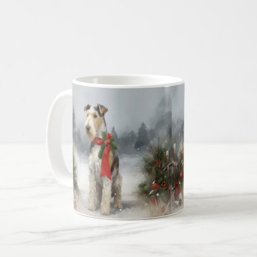 Wirefox Terrier Hond in Sneeuw Kerstmis Koffiemok (Voorkant links)