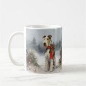 Wirefox Terrier Hond in Sneeuw Kerstmis Koffiemok (Links)