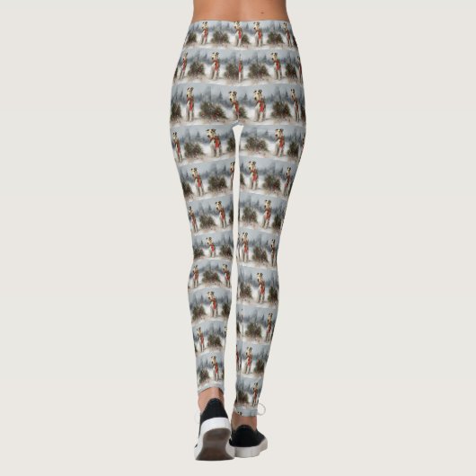 Wirefox Terrier Hond in Sneeuw Kerstmis Leggings (Achterkant)