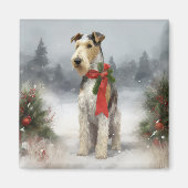 Wirefox Terrier Hond in Sneeuw Kerstmis Magneet (Voorkant)