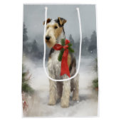 Wirefox Terrier Hond in Sneeuw Kerstmis Medium Cadeauzakje (Achterkant)