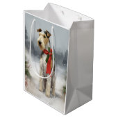 Wirefox Terrier Hond in Sneeuw Kerstmis Medium Cadeauzakje (Achterkant Gekanteld)