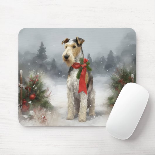 Wirefox Terrier Hond in Sneeuw Kerstmis Muismat (Met muis)