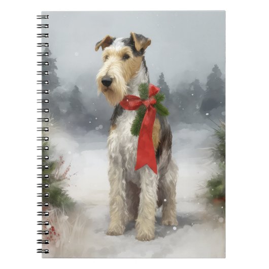Wirefox Terrier Hond in Sneeuw Kerstmis Notitieboek (Voorkant)