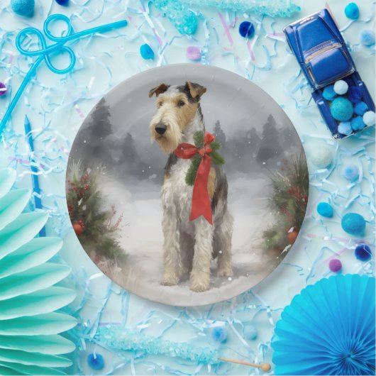 Wirefox Terrier Hond in Sneeuw Kerstmis Papieren Bordje (Feest)