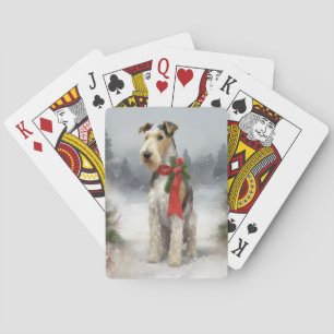 Wirefox Terrier Hond in Sneeuw Kerstmis Pokerkaarten