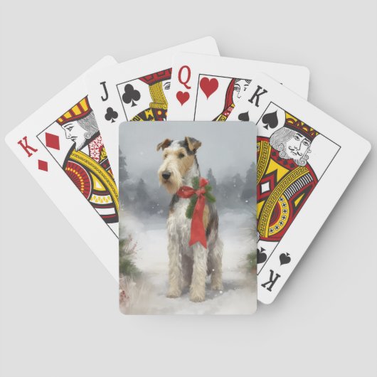 Wirefox Terrier Hond in Sneeuw Kerstmis Pokerkaarten (Achterkant)
