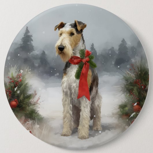 Wirefox Terrier Hond in Sneeuw Kerstmis Ronde Button 6,0 Cm (Voorkant)