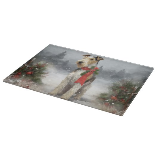 Wirefox Terrier Hond in Sneeuw Kerstmis Snijplank (Hoek)