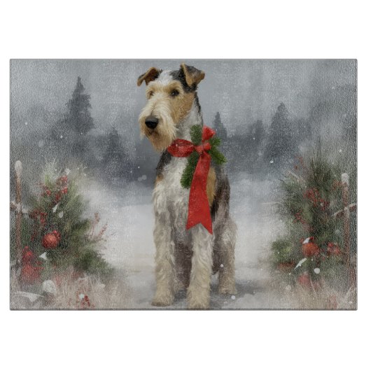 Wirefox Terrier Hond in Sneeuw Kerstmis Snijplank (Voorkant)