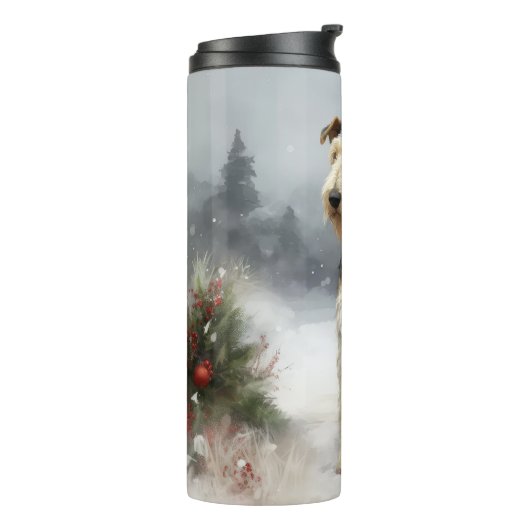 Wirefox Terrier Hond in Sneeuw Kerstmis Thermosbeker (Gedraaid links)