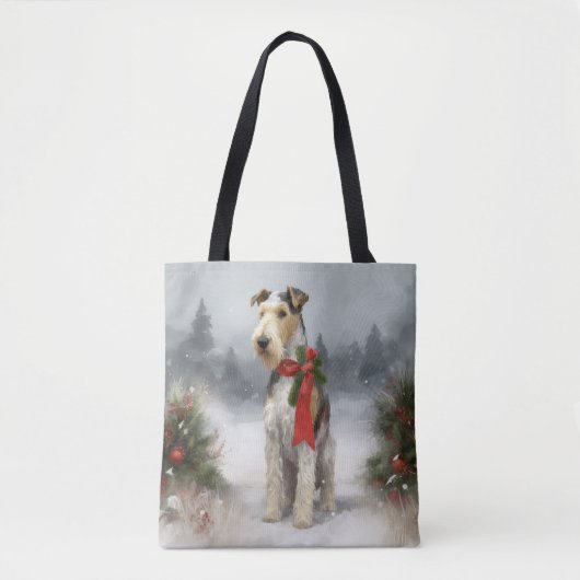 Wirefox Terrier Hond in Sneeuw Kerstmis Tote Bag (Voorkant)