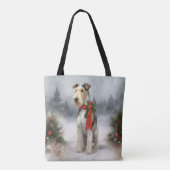 Wirefox Terrier Hond in Sneeuw Kerstmis Tote Bag (Achterkant)