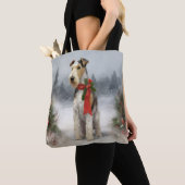 Wirefox Terrier Hond in Sneeuw Kerstmis Tote Bag (Dichtbij)