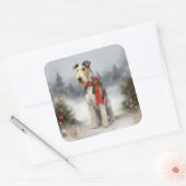 Wirefox Terrier Hond in Sneeuw Kerstmis Vierkante Sticker (Envelop)