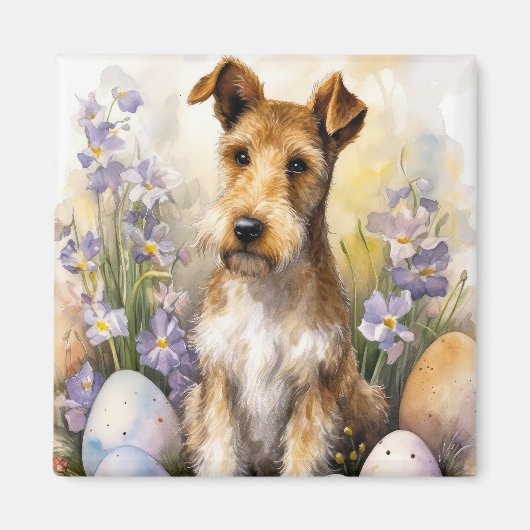 Wirefox Terrier Hond met Paaseieren Vakantie Magneet (Voorkant)