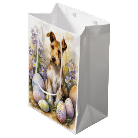 Wirefox Terrier Hond met Paaseieren Vakantie Medium Cadeauzakje (Voorkant Gekanteld)
