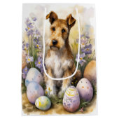 Wirefox Terrier Hond met Paaseieren Vakantie Medium Cadeauzakje (Achterkant)