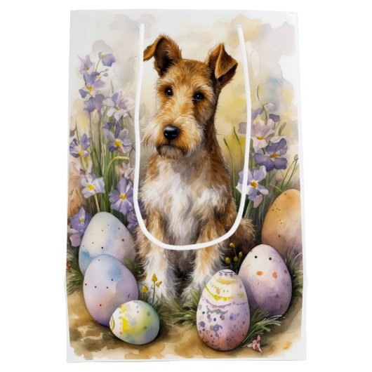 Wirefox Terrier Hond met Paaseieren Vakantie Medium Cadeauzakje (Achterkant)