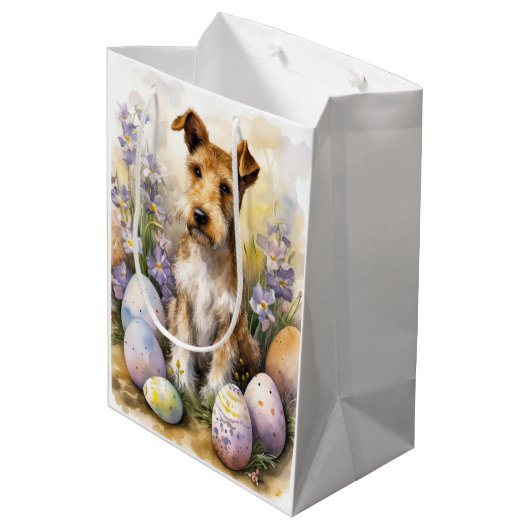 Wirefox Terrier Hond met Paaseieren Vakantie Medium Cadeauzakje (Achterkant Gekanteld)