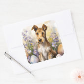 Wirefox Terrier Hond met Paaseieren Vakantie Vierkante Sticker (Envelop)