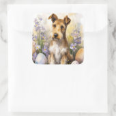 Wirefox Terrier Hond met Paaseieren Vakantie Vierkante Sticker (Tas)