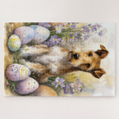 Wirefox Terrier-hond met Pasen-eieren Vakantie Legpuzzel (Horizontaal)