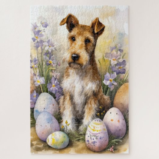 Wirefox Terrier-hond met Pasen-eieren Vakantie Legpuzzel (Verticaal)