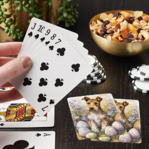 Wirefox Terrier-hond met Pasen-eieren Vakantie Pokerkaarten