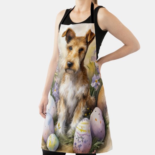 Wirefox Terrier-hond met Pasen-eieren Vakantie Schort (Insitu)