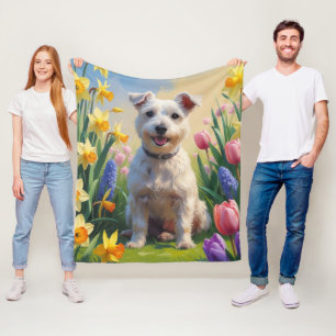 Wirefox Terrier Hond Spring Bloemen Schilderen Fleece Deken