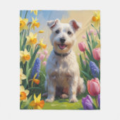 Wirefox Terrier Hond Spring Bloemen Schilderen Fleece Deken (Voorkant)