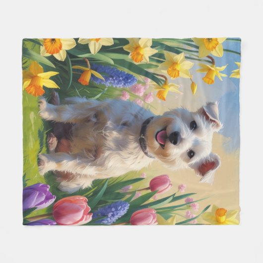 Wirefox Terrier Hond Spring Bloemen Schilderen Fleece Deken (Voorkant (Horizontaal))