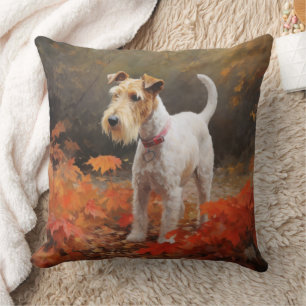 Wirefox Terrier in de herfst geïnspireerd door val Kussen
