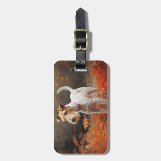 Wirefox Terrier in Herfst laat Herfst Inspire Bagagelabel (Voorkant verticaal)