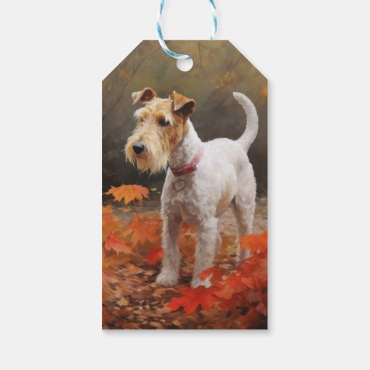 Wirefox Terrier in Herfst laat Herfst Inspire Cadeaulabel (Achterkant)