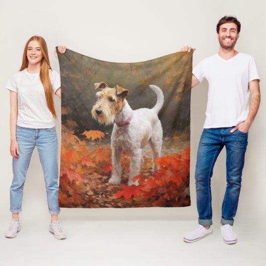 Wirefox Terrier in Herfst laat Herfst Inspire Fleece Deken (In situ)