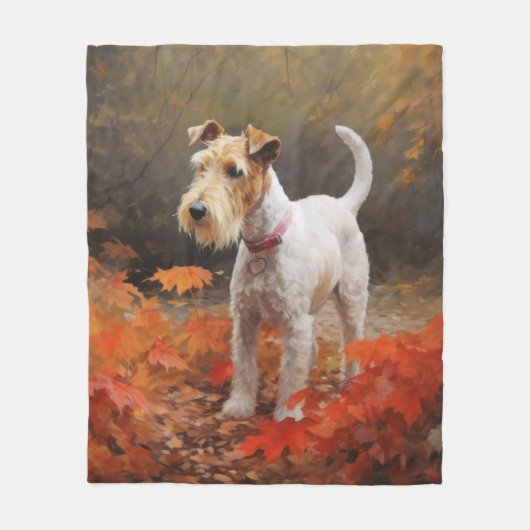 Wirefox Terrier in Herfst laat Herfst Inspire Fleece Deken (Voorkant)
