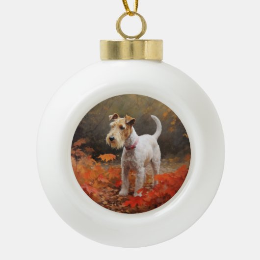 Wirefox Terrier in Herfst laat Herfst Inspire Keramische Bal Ornament (Voorkant)