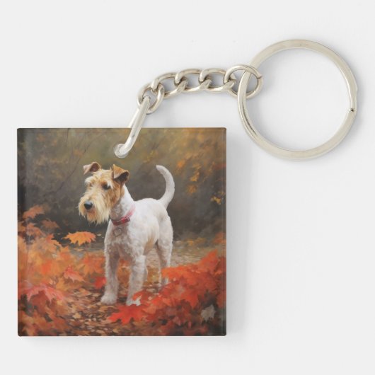 Wirefox Terrier in Herfst laat Herfst Inspire Sleutelhanger (Achterkant)