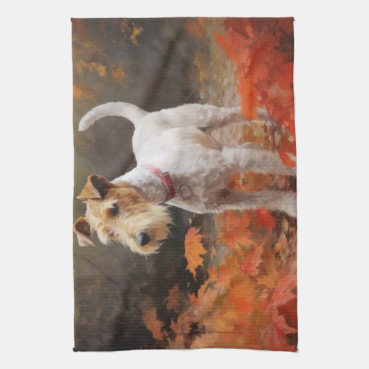 Wirefox Terrier in Herfst laat Herfst Inspire Theedoek (Verticaal)